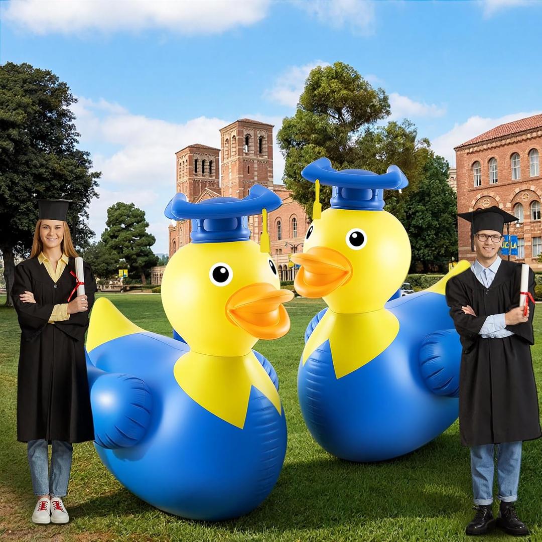 Hungdao 1 Pack 5 ft Graduation Giant Inflatable Duck Decor Large Grad Inflatable Duck with Cap and Gown Pool Float Blow up Congrats Pool Float for 2026 Graduation Party Decoration (Yellow/Black)