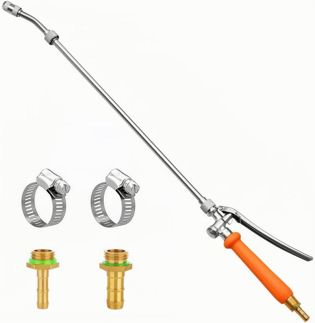 All Metal Replacement Sprayer Wand, 1/4" & 3/8" Brass Barb Sprayer Wand with Stainless Steel Shut off Valve & 2 Hose Clamps (29 Inches)