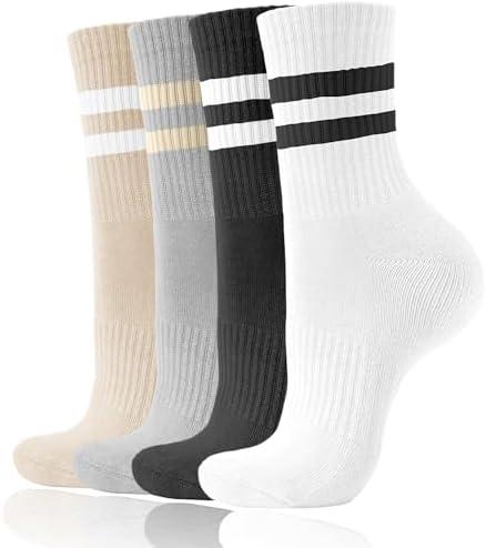 AugRing Women's Striped Cotton Crew Socks Cozy Casual Athletic Quarter Socks for Running & Gym Size 5-11 Pack Of 2