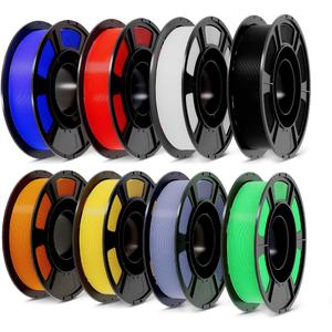 PLA+3D Printer Filament 1.75mm Bundle, Individually Vacuum Packed, Multicolor Dimensional Accuracy +/- 0.02mm, 0.25kg per Spool, 8 Pack, 2KG Total