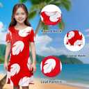 Hawaiian Red Dress for Cosplay Halloween Costume with Leaf Print Summer Beach Party Outfit (7-8Y)