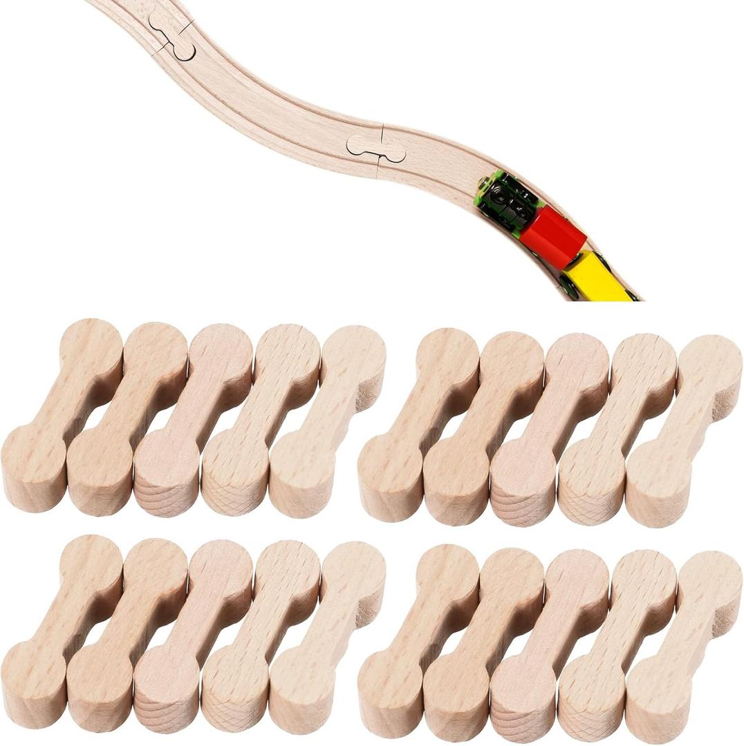 Hanaive 20 Pcs Wooden Dog Bone Track Connector Pack Accessories Wooden Train Track Adapter Connector Pieces Toy Train Set for Teens to Make Wood Railway