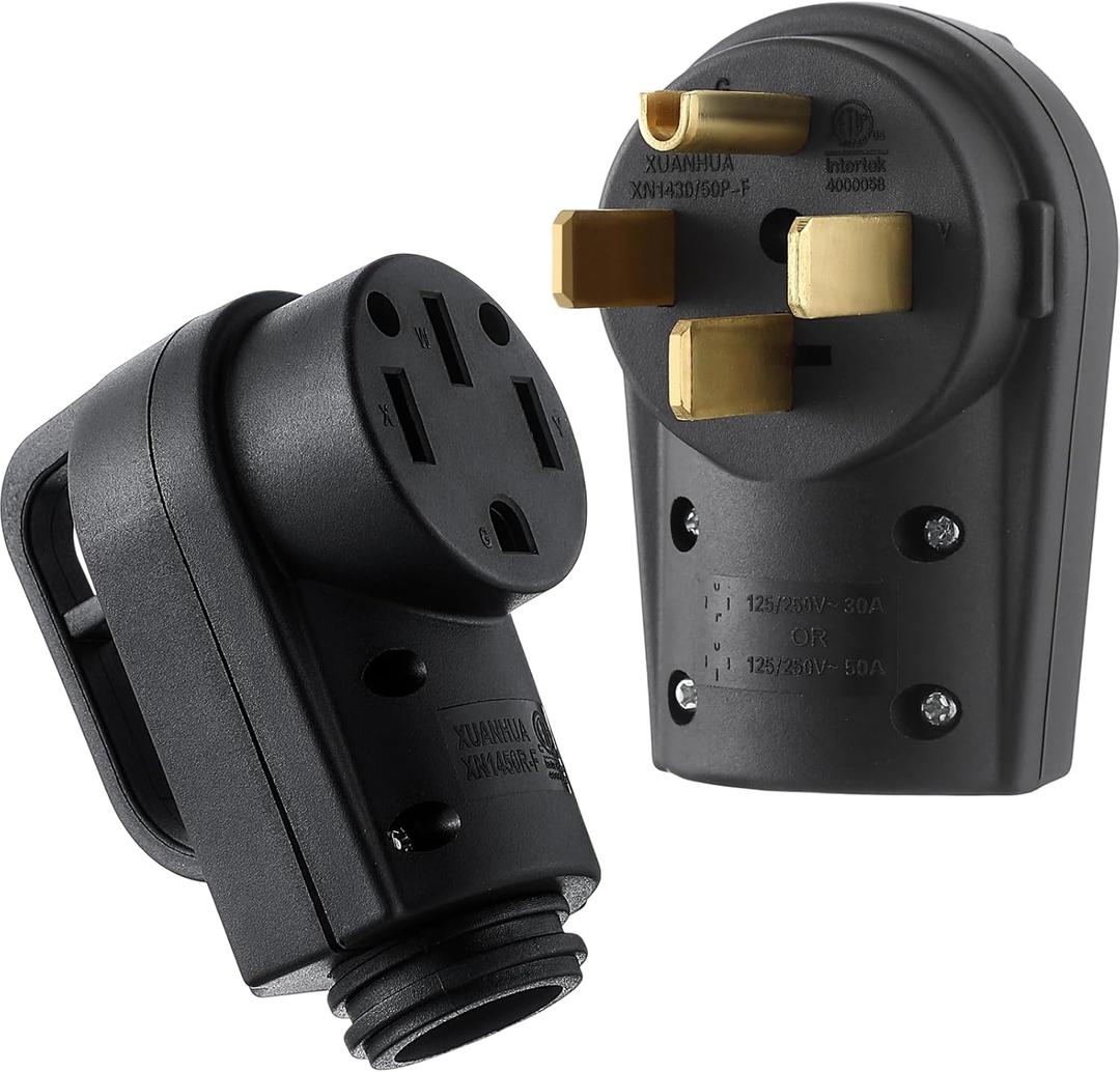 Kanayu 50 Amp RV Male and Female Plug Set 14-50P and 14-50R Receptable 125/250V with Handle Receptacle RV Electrical Campers Plug for Camper Caravan Van Trailer