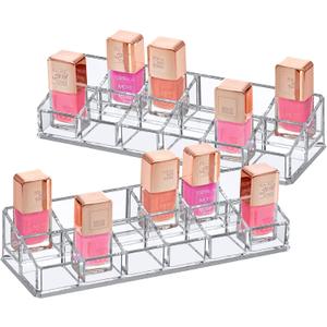 Amazing Abby - Glamour - 2-Pack 12-Slot Acrylic Nail Polish Organizer, Lipstick Holder, Lip Gloss Organizer, Cosmetic Storage Display, Perfect Storage Solution for Drawer, Vanity, Bathroom, and More