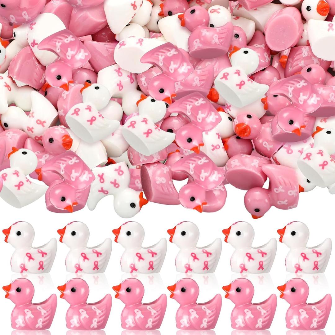 200 Pcs Breast Cancer Resin Ducks Bulk Breast Cancer Awareness Accessories Pink Ribbon Awareness Ducks for Public Charity Activities Supplies Event