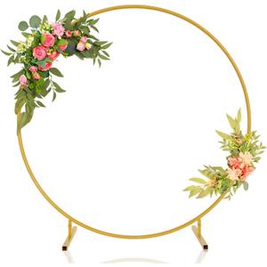 6.6ft Round Backdrop Stand, Stable Balloon Arch Stand, Metal Wedding Arch Backdrop Stand Circle Backdrop Stand Frame for Wedding, Birthday Party, Baby Shower Decoration (Gold)