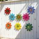 8 Pack Metal Flower Wall Decor, Colorful 3D Daisy Art Sculptures, Indoor Living Room Bedroom Hanging Ornaments,Hand-Painted Outdoor Garden Fence Patio Yard Decorations(10cm)