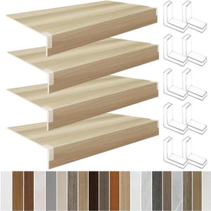 4PCS Wire Shelf Covers,33x12x3in Foamed PVC Wire Rack Covers for Wire Shelving Pantry and Laundry Shelves (Not Wood), Removable Closet Decoration, Moisture Resistant, Brown Walnut