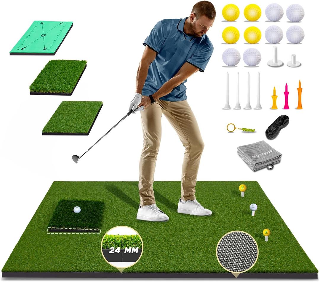 Upgrade Multi-Function Golf Hitting Mat  MyVoice 5x4ft Thickened Mat with Interchangeable Turf, Durable Non-Slip Base for Indoor & Outdoor Practice, Ideal for Golfers of All Levels