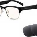 GenXenon Bluetooth Audio Smart Glasses, Blue Light Glasses for Women and Men, Open Ear Sound with Mic & Speakers, Blue Light Filter & Polarized Sunglasses Lenses, Voice Assistant (Black-Silver)