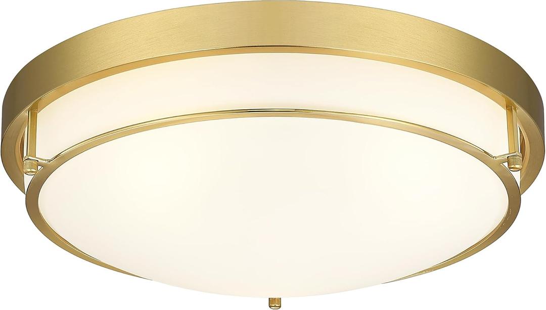 16 inch Flush Mount Light Fixture, 3-Light Modern Ceiling Light with Polished Gold Finish for Hallway Kitchen Laundry Bedroom, CL4822-3W-PG