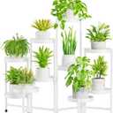 iDavosic.ly Plant Stand Indoor Outdoor, 10 Tier Corner Metal Flower Display Holder Shelf, Folding Tall Orchid Rack for Patio Balcony Porch Garden Living Room House, White