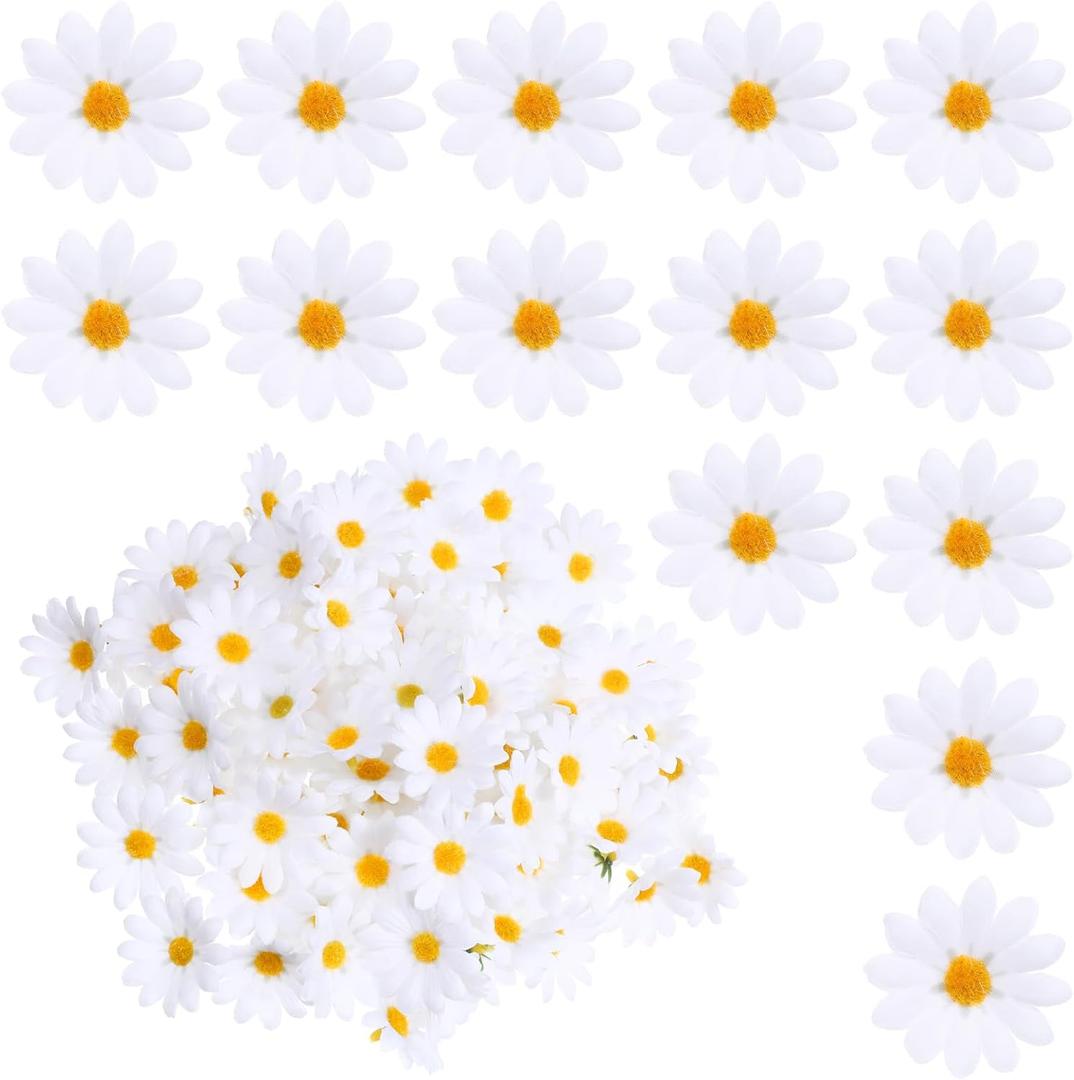100PCS Fabric Daisy Flower Head, 1.77Inch White Daisy Artificial Flowers Fake Flowers Heads Artificial Gerbera Daisies for DIY Craft Wedding Home Party Decoration