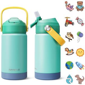 RAYMYLO Toddler Water Bottle Stainless Steel Insulated, 12 oz Kids Water Bottle for School Boys Girls, Toddler cups with Straw (Cold for 24 Hrs, Hot for 12 Hrs), Dishwasher Safe & BPA Free & Leakproof (Sweet Citrus Mint(Single Pack))