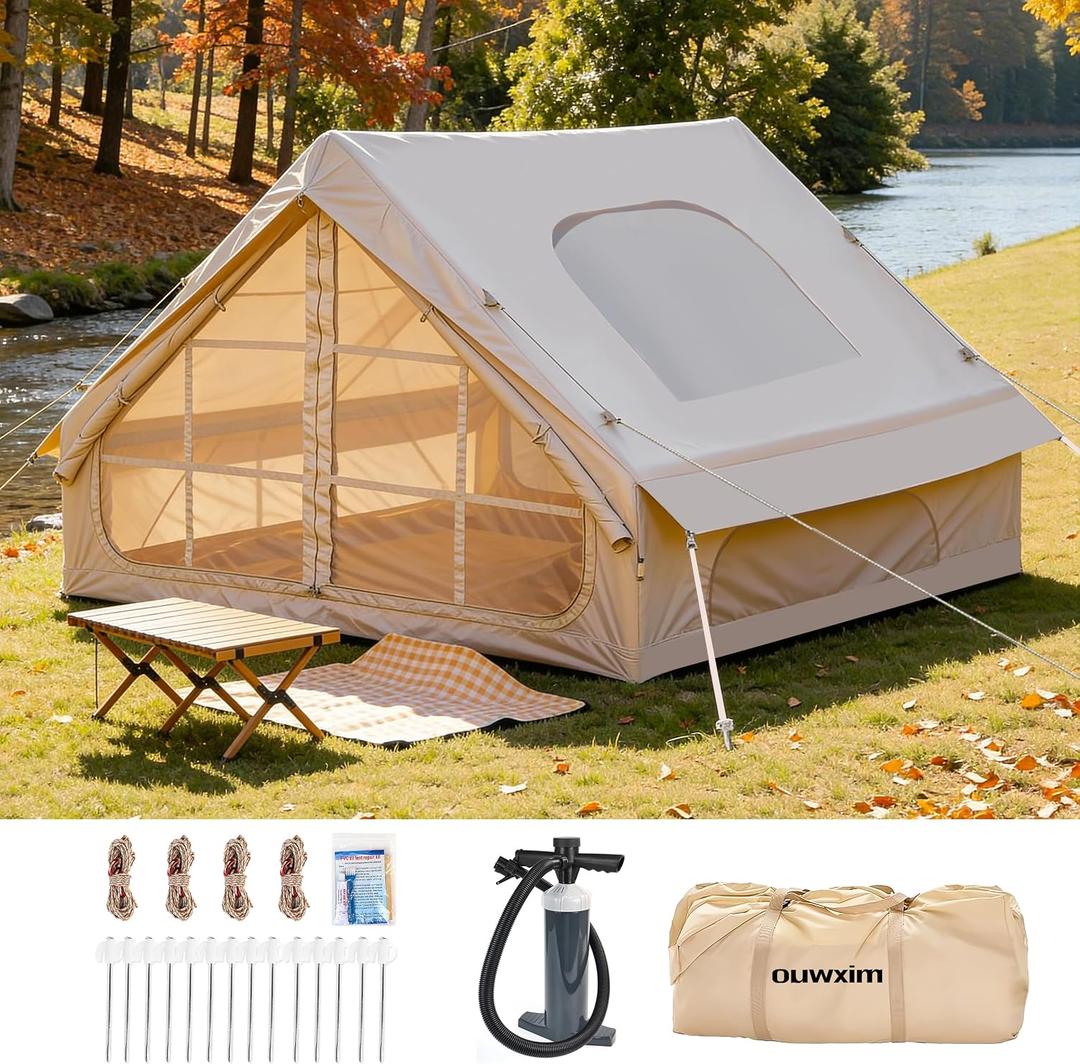 Inflatable Tents for Camping with Skylight and Stove Opening-Quick Setup,All-Season Inflatable Tent,Waterproof Oxford Cloth Large Blow up Tent,Suitable for 4-6 People Glamping Camping Tent House
