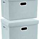 TYEERS Collapsible Storage Bins With Lids, Large Fabric Storage Boxes - 2 Pack - Aqua Spring