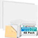 48 Pack Sound Proof Foam Panels for Walls with Self Adhesive, 12x12x1 Acoustic Foam Panels, High Density Acoustic Panels Sound Absorbing, Fire Resistant Studio Sound Proofing White