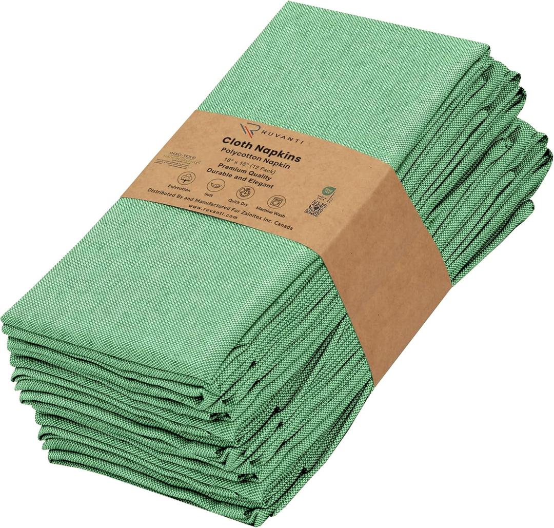 Ruvanti Cloth Napkins Set of 12, 18x18 Reusable Napkins Cloth Washable, Soft & Durable Table Napkin, Poly Cotton Fabric Dinner Napkins for Parties, Christmas, Thanksgiving, Weddings - Amazon