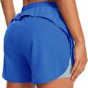 Hooxum Womens 2 in 1 Running Athletic Shorts with Liner Zipper Pockets (Blue, XS)