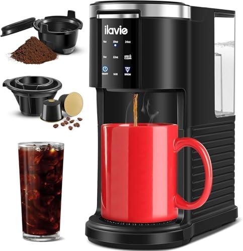 ILAVIE Single Serve Coffee Maker for K Cup and Ground Coffee, Single Coffee MaKer with 40oz Removable Reservoir for 6 to 14oz Brew Sizes, K Cup Coffee Maker with Self-cleaning Function, Black