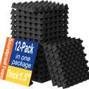 12 Pack 1.5"X12"X12" Sound Proofing Egg Crate Foam Pad(Most Soundproofing Design), Upgraded Foam Padding, Fire-Retardent Sound Proof Panels for Walls, Made by WVOVW