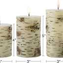 Eywamage Birch Bark Flameless Pillar Candles with Remote, Flickering Rustic Battery LED Wood Candles Set of 3