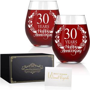 Perfectinsoy 30 Years Happy Anniversary Wine Glass Set of 2, 30th Anniversary Wedding Gift For Mom, Dad, Wife, Soulmate, Couple, Funny Vintage Unique Personalized, 30 Years Gifts