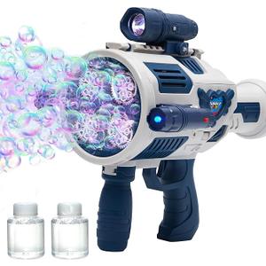 Bubble Gun with Upgraded 4 Fan Drives (Bulit-in 3 oz Bubble Solution), Bubble Machine Gun for Kids Toddlers Adults, Automatic Bubble Blower for Summer Outdoor Party Birthday Wedding Toys (Blue)