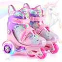Kids Roller Skates for Beginners - ZOOBLISS Toddler Roller Skates for Boys and Girls Ages 3-7 with Light-Up Wheels & 4 Adjustable Sizes, Tri-Wheel Training Skates for Kids, Size: XS-Small(8C-10.5C US)