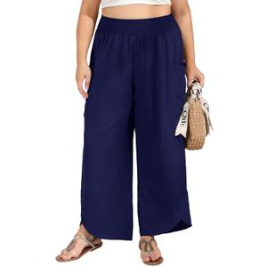 SEKINO Women's Plus Size Wide Leg Palazzo Pants High Waisted Boho Loose Casual Pant Flowy Beach Trousers with Pockets (XXL)