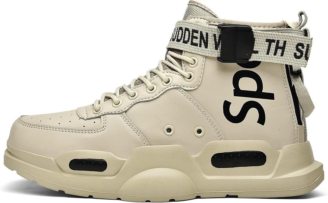 Mens Fashion Sneakers High Top Walking Shoes Sport Athletic Casual Shoe Vogue Stylish Men (9.5, Beige)