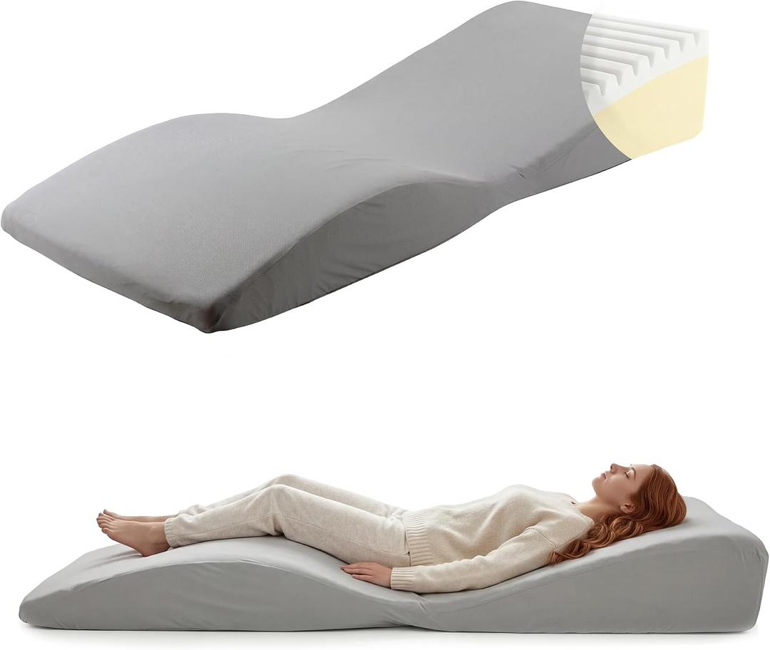 Full Body Bed Wedge Mattress Sleep Pillow for Acid Reflux Snoring Choking Back Pain Relief, Ergonomic Mattress Topper with Memory Foam Non Slip Base Cooling Sheet, Support System for 0-Gravity Sleep