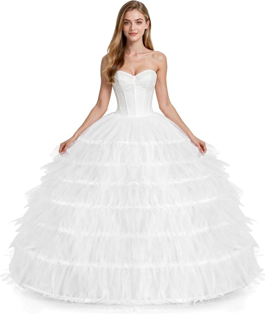 Ieuan Petticoat for Women Crinoline Underskirt Half Slip for Wedding Dress, Color: 7 Hoops, 
Size: fit US size 2-22W Drawstring waist. We have upgraded the petticoat, Enlarged the size, the upgrated diameter is about 55 inches/140cm.