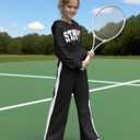 Girls' Clothing Set Crop Top Letter Hoodie Sweatpants Fall Winter Outfits Tween Girl Trendy Clothes Activewear 8-12 (Black)