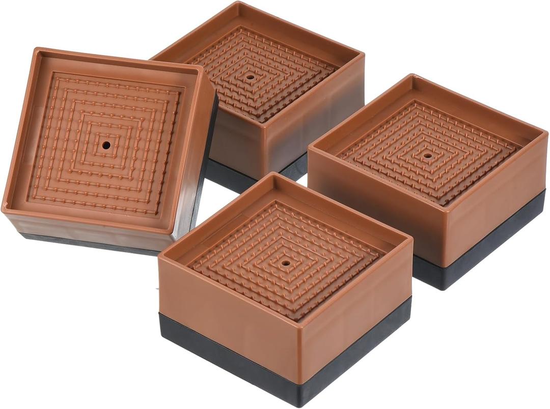 uxcell Bed Risers 4Pcs, 1.5 Inch Furniture Risers Square Adjustable Couch Riser with Non-Slip Mat for Bed Desk Sofa Table Lift Supports Up to 1300Lbs, Brown