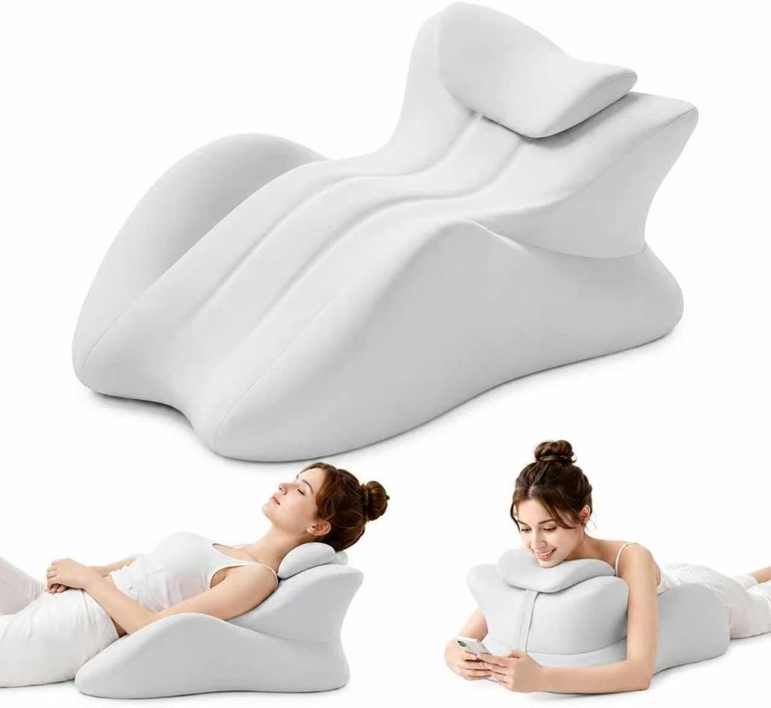 Large 27° Memory Foam Wedge Pillow for Back & Leg Support（Light Gray） | Large ergonomic wedge with 27° angled support for the neck, back, waist, reading, prone relaxation and leg elevation