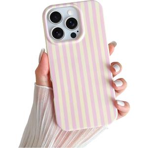 Yeddabox for iPhone 16 Pro Case Cute Striped Phone Case Soft TPU Slim Shockproof Phone Cover for Women Girls, Pink and Yellow