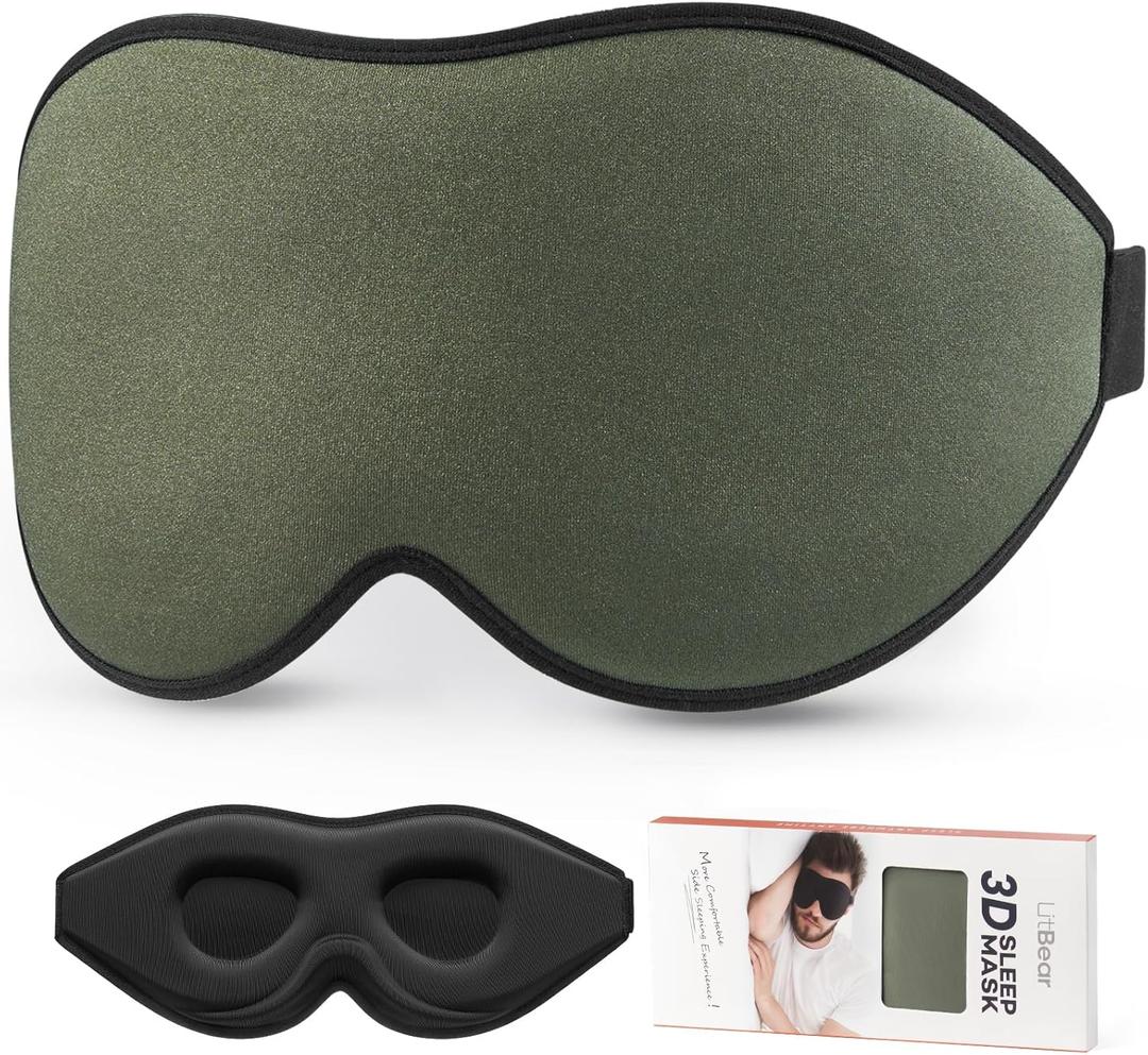 LitBear Sleep Mask for Men Side Sleeper, Sleeping Mask for Women Light Blocking, 3D Contoured Cup Eye Mask Sleeping, Soft Lightweight Sleep Eye Mask with Adjustable Elastic Strap for Traveling (1 Count (Pack of 1), Olive Green)