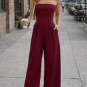 XXTAXN Women's Sexy Elegant Strapless Tube Sleeveless Cocktail Party Work One Piece Wide Leg Jumpsuit With Side Pocket Winered (Red)