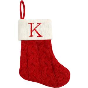 Just Jolly 8 Inch Mini Christmas Stockings, Small Xmas Stockings with Monogram Initial, Classic Red White Xmas Decor for Mini Christmas Tree, Fireplace, Holiday Decor, Party Favors, Gift Stocking (K, T), Set of 2