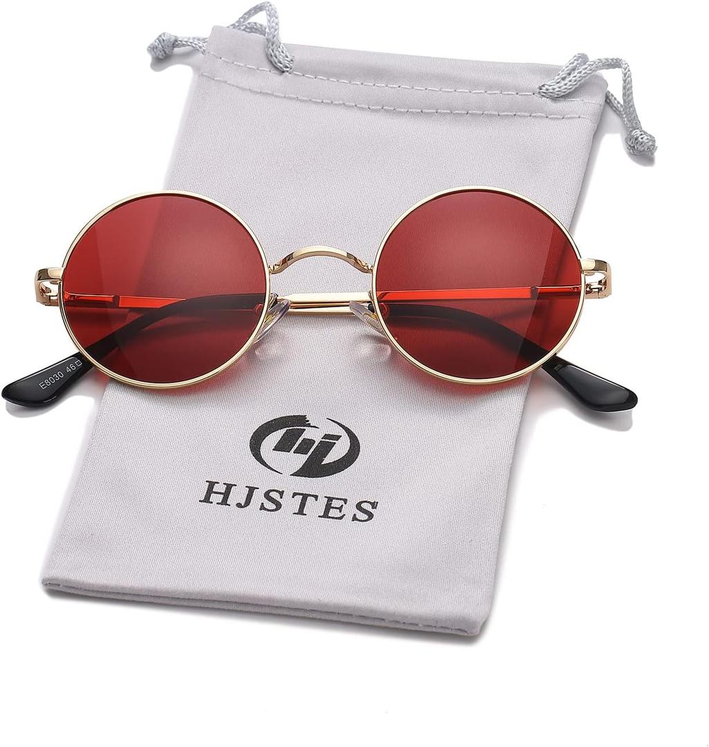 HJSTES Polarized Round Sunglasses Womens Men Retro Hippie Glasses Small Circle Sunnies