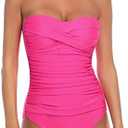 RELLECIGA Women's Tummy Control One Piece Swimsuit Bandeau Strapless Bathing Suits Size L