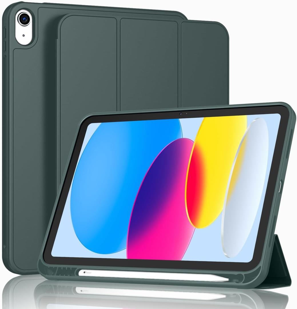 ToaPoia Case for iPad (A16) 11 Inch 2025/iPad 10th Generation 10.9 Inch 2022, Slim Trifold Stand Protective Cover with Pencil Holder and Soft TPU Back,Support Auto Sleep/Wake (Midnight Green)