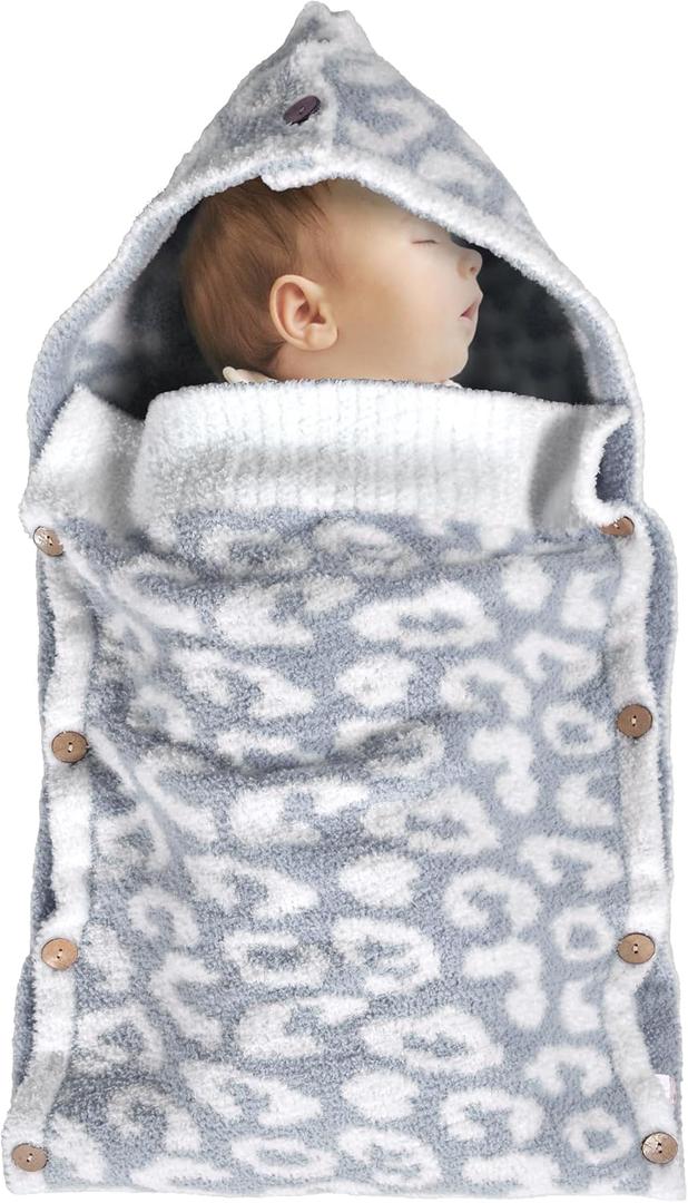 JOOJA Newborn Baby Swaddle Blanket for Boys Girls Essential for Infants 0-6 Months Receiving Blankets Knit Sleeping Bag Stroller Wrap Shower Gift Grey Cheetah
