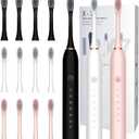 3 Pack Electric Toothbrush with 6 Modes, Rechargeable Toothbrushes with 12 Brush Head, Fast Charge 2 Min and 30s Timer Toothbrush (Black&white&pink)