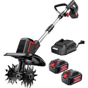 SOARFLY Upgraded Cordless Electric Tiller for Gardening, Total 8.0Ah Battery Powered Mini Cultivator with 24.0AH Batteries, 9" Width, 6.6" Depth, 48 Steel Tines Rototiller for Soil Cultivation