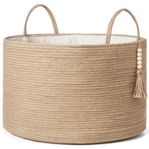 Mkono Extra Large Laundry Basket Woven Storage Baskets for Blankets Toys Clothes Organizer, Decorative Clothes Hamper 21.7" x 13.8"