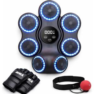 Music Boxing Machine for Adults & Kids | Wall Mounted Boxing Trainer with Bluetooth Speaker | LED Punch Target, Adjustable Speed Modes, Home Workout Equipment with MMA Gloves & Reaction Ball