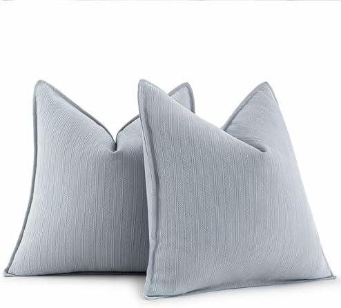 MIULEE 20x20 Inch Aqua Blue Decorative Couch Pillow Covers Set of 2 Chenille Throw Pillow Covers Coastal Farmhouse Cushion Cases with Elegant Design for Home Decor Sofa Bedroom Living Room