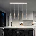 Voerqi Modern Pendant Lights Kitchen Island,Brushed Nickel Crystal Chandelier Lights, Switch 3000-4000-6000K Dimmable Kitchen Pendant Lighting for Kitchen Island, Dining Room, Bar Counter